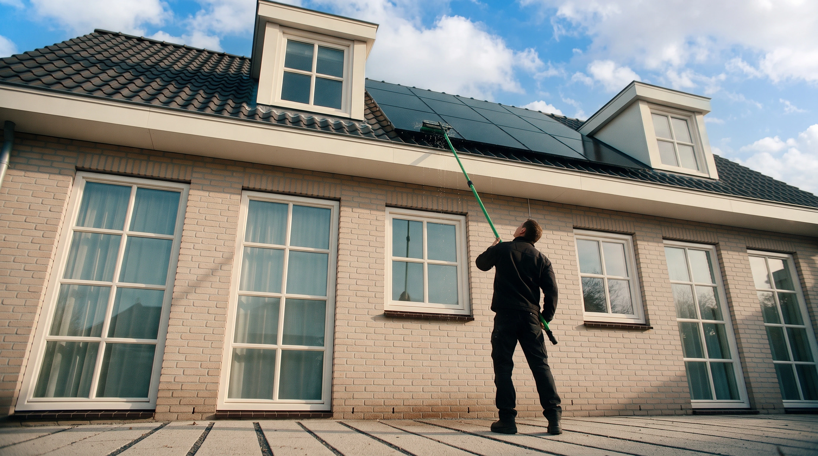 Otovo Techniker reinigt Solarmodule